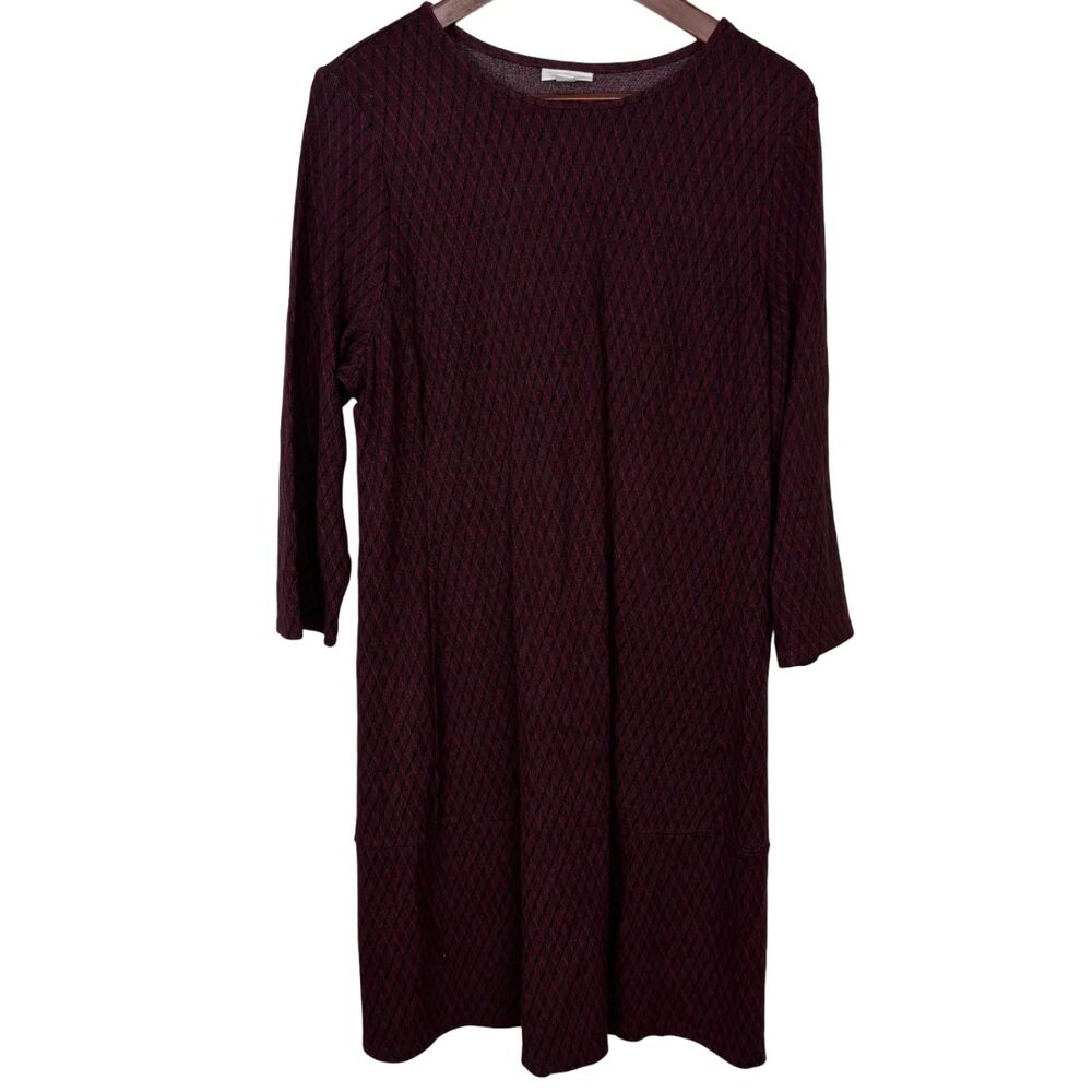 J.Jill Ponte Knit Diamond Red Black 3/4 Sleeves Knit Dress Women's Large Petite